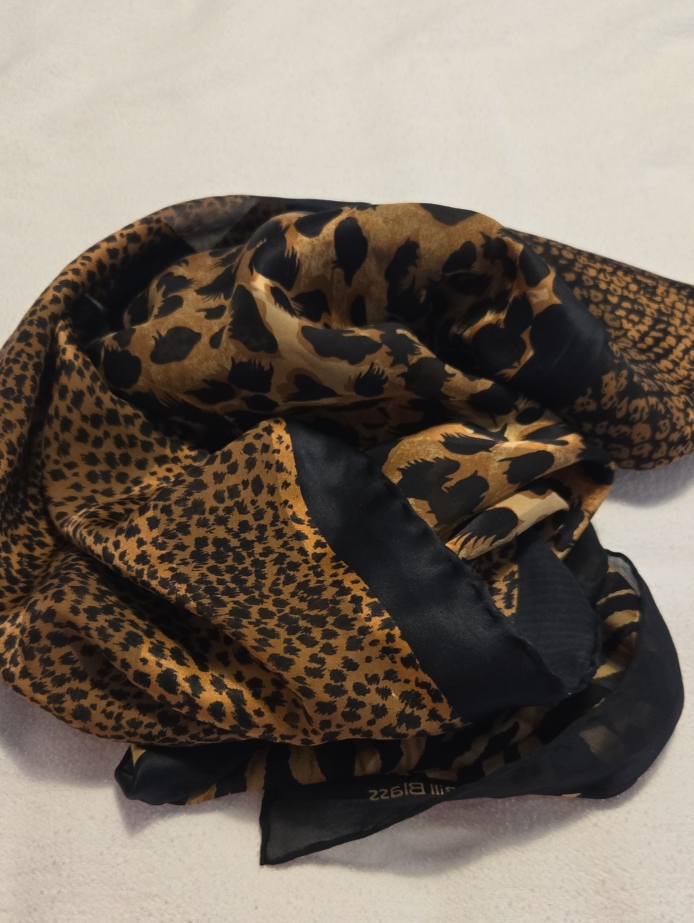 Vintage Bill Blass Animal Print Scarf 33x33 Hand Rolled